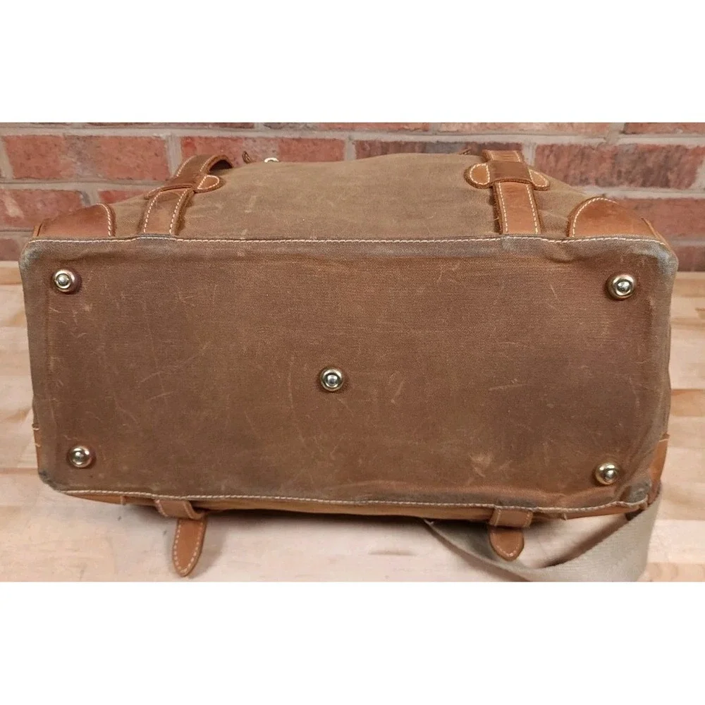 J Peterman Company Leather & Canvas Gladstone Brown Safari Travel Duffle Bag